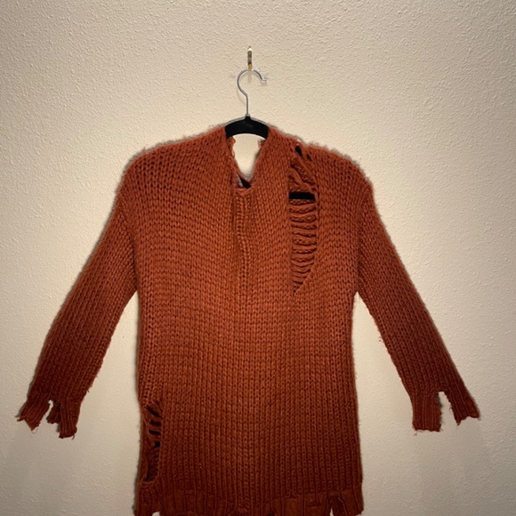 Distressed, Burnt Red, Adjustable Corset Back Lacing, Oversized Sweater/Dress - Picture 4 of 7